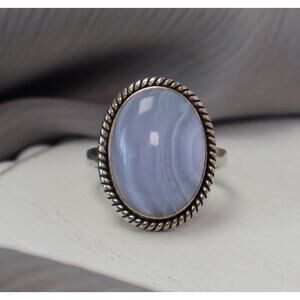 Vintage Sterling Silver Blue Lace Agate Ring 6.06G / Sz 8